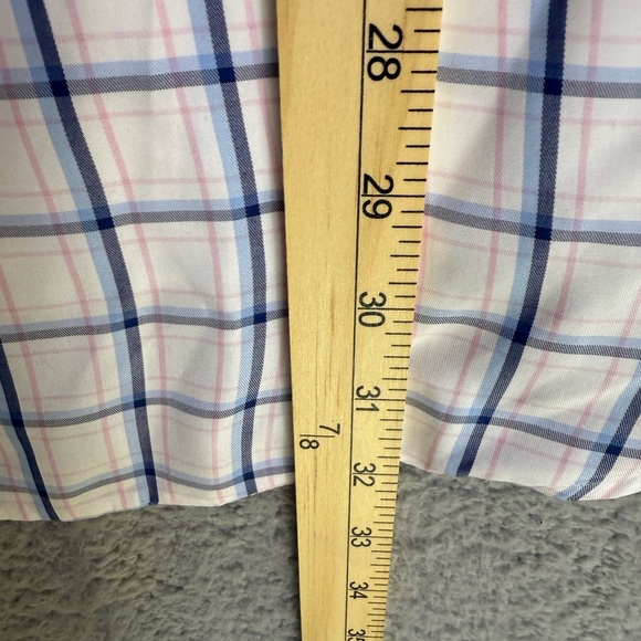 Men's pink blue and white checkered button down silk blend large - Picture 7 of 9